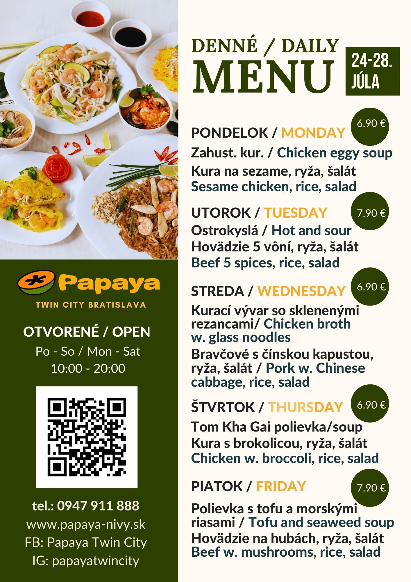 Denné menu Denné menu Ázijská reštaurácia Papaya Twin City